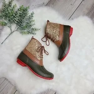 Gianni Bini Shoes Gianni Bini Gold Glitter Lace Up Outdoor Duck Boots Poshmark